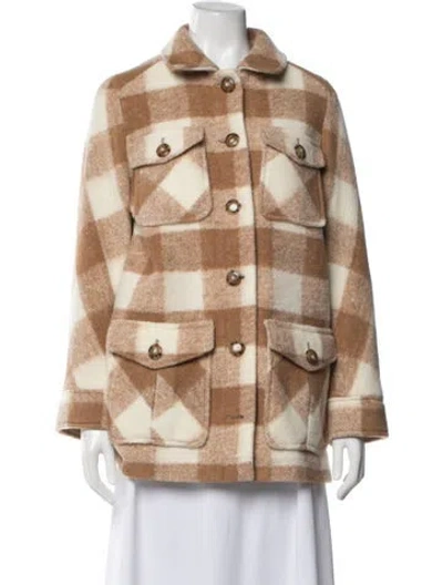 Pre-owned Sézane Wool Plaid Print Coat W/ Tags In Neutral