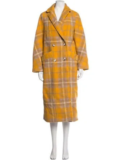 Pre-owned Sézane Wool Plaid Print Coat In Yellow