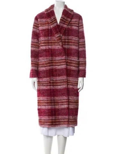 Pre-owned Sézane Wool Plaid Print Faux Fur Jacket W/ Tags In Red