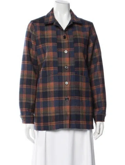 Pre-owned Sézane Wool Plaid Print Jacket In Blue