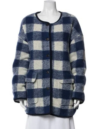 Pre-owned Sézane Wool Plaid Print Jacket In Blue