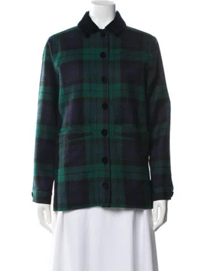 Pre-owned Sézane Wool Plaid Print Jacket In Green