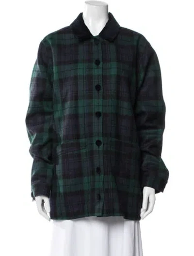 Pre-owned Sézane Wool Plaid Print Jacket In Green