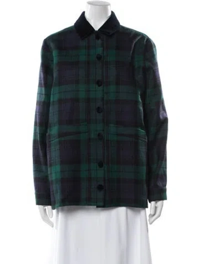 Pre-owned Sézane Wool Plaid Print Jacket W/ Tags In Green