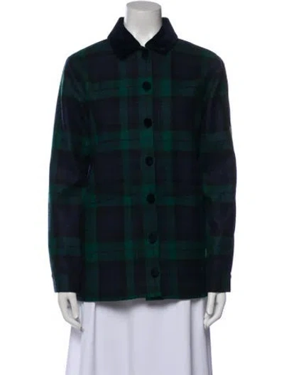 Pre-owned Sézane Wool Plaid Print Jacket W/ Tags In Green