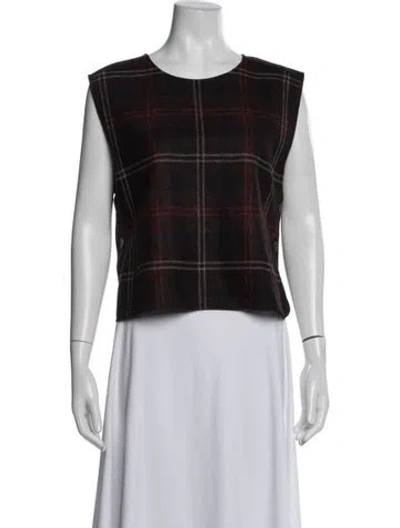 Pre-owned Sézane Wool Plaid Print Top In Brown