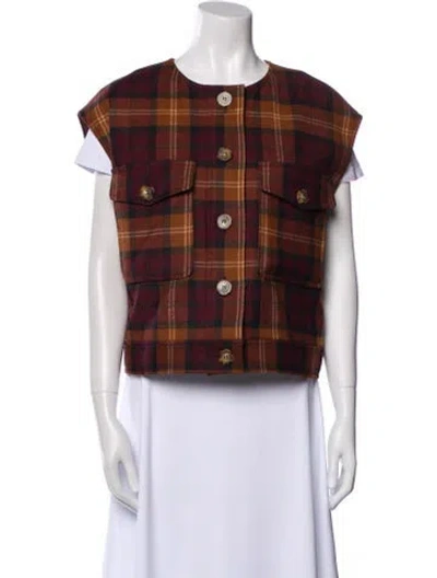 Pre-owned Sézane Wool Plaid Print Vest In Brown