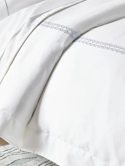 Sferra Cane Ii 3-piece Embroidered Cotton Full Duvet Cover Set In White
