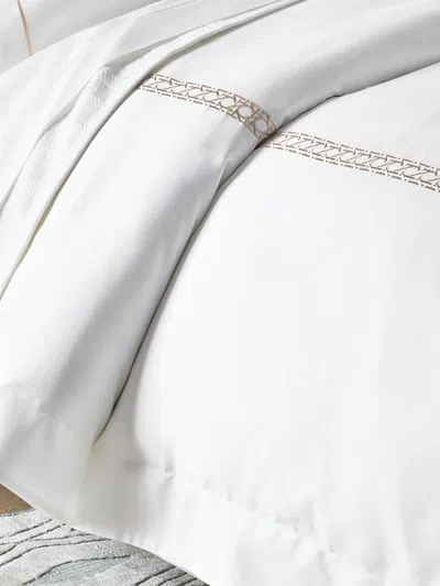 Sferra Cane Ii 3-piece Embroidered Cotton King Duvet Cover Set In White