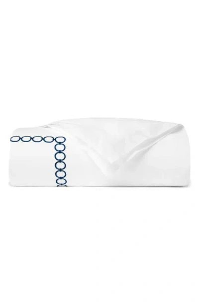 Sferra Catena Border Print Cotton Duvet Cover In White/ Navy