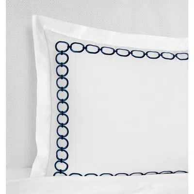 Sferra Catena Cotton Percale Euro Pillow Sham In White/ Navy