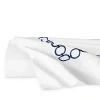Sferra Catena Flat Sheet, Twin In White/navy