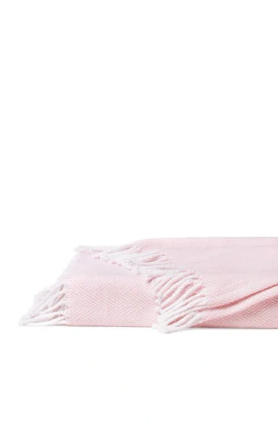 Sferra Celine Fringed Herringbone Cotton Throw In White/carnation