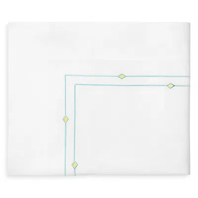 Sferra Diamantini Flat Sheet, Twin In White/aqua
