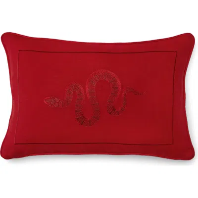 Sferra Embroidered Snake Accent Pillow In Red/red