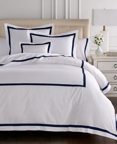 Sferra Estate Woven Cotton Duvet Cover, Twin In White,navy