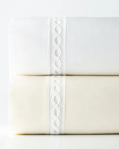 Sferra King 1,020 Thread Count Lace Sateen Flat Sheet In Ivory