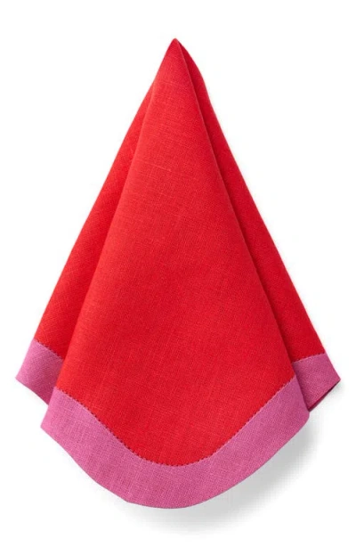 Sferra Ondulato Set Of 4 Linen Dinner Napkins In Red