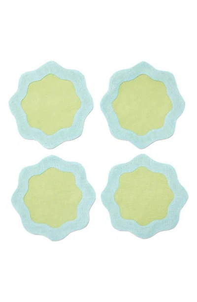 Sferra Ondulato Set Of 6 Linen Cocktail Napkins In Green