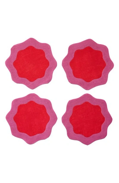 Sferra Ondulato Set Of 6 Linen Cocktail Napkins In Red