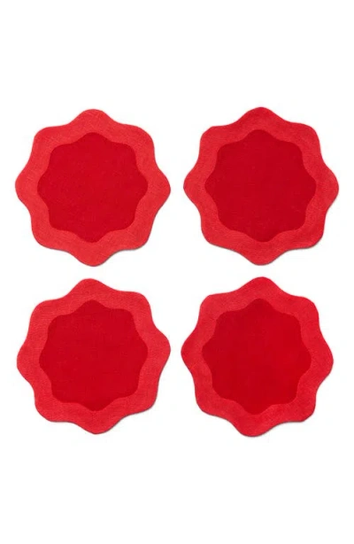 Sferra Ondulato Set Of 6 Linen Cocktail Napkins In Red
