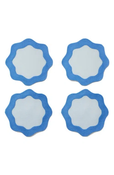 Sferra Ondulato Set Of 6 Linen Cocktail Napkins In Blue