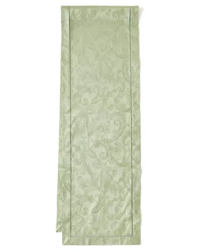 Sferra Acanthus Jacquard Table Runner, 15" X 90" In Sage