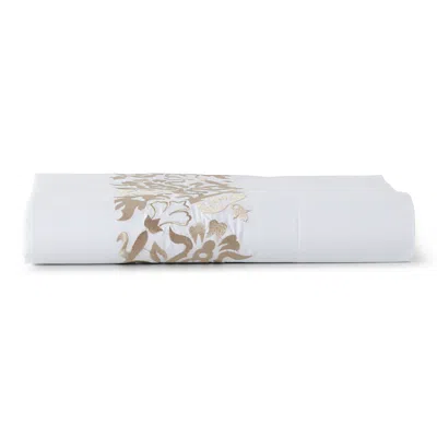 Sferra Full/queen 406 Thread Count Plumes Embroidered Flat Sheet In Champagne