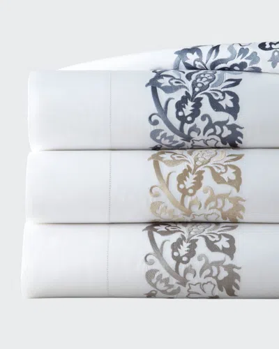 Sferra King 406 Thread Count Plumes Embroidered Flat Sheet In Gray