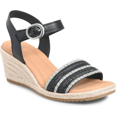 Söfft Inez Ii Espadrille Ankle Strap Platform Wedge Sandal In Black