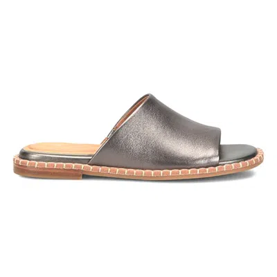 Söfft Noble Ii Sandals Women's Dark Pewter Leather Slip On Slides Zogg1376 In Silver