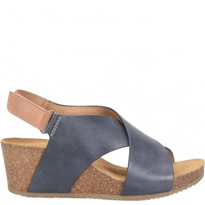 Söfft Women's Eva Italian Leather Criss Cross Wedge Sandals In Navy In Multi