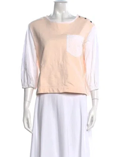 Pre-owned Sfizio Crew Neck Three-quarter Sleeve Top In Pink