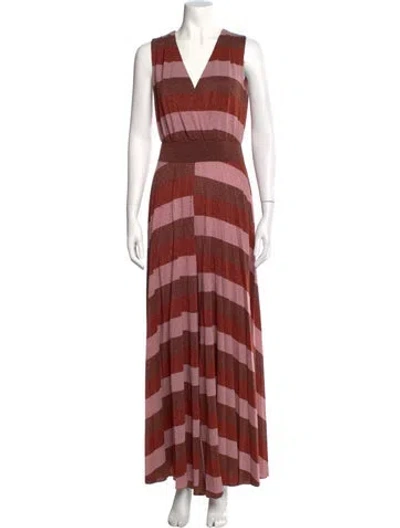 Pre-owned Sfizio Striped V-neck Jumpsuit In Brown