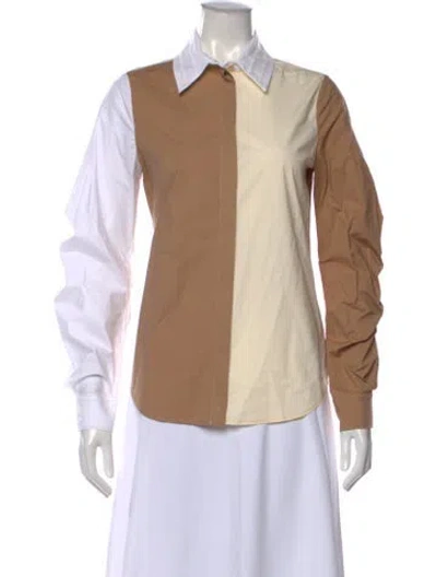 Pre-owned Sfizio Studio Colorblock Pattern Long Sleeve Button-up Top In Neutral
