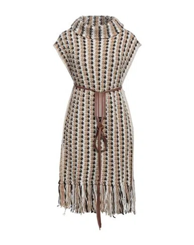 Sfizio Studio Woman Cape Camel Size Onesize Acrylic, Wool, Polyurethane, Polyester In Beige