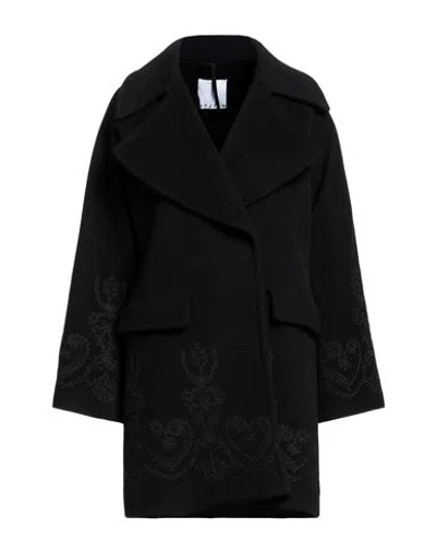 Sfizio Studio Woman Coat Black Size 6 Wool, Polyamide