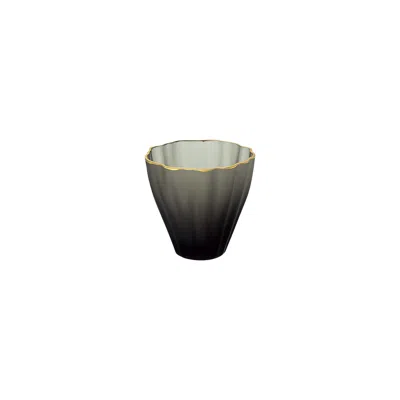 Sghr Sugahara Kikka Handcrafted Glass Bowl With Gold Rim - Grey 2" In Gray
