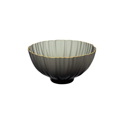 Sghr Sugahara Kikka Handcrafted Glass Bowl With Gold Rim - Grey 5.3" In Gray
