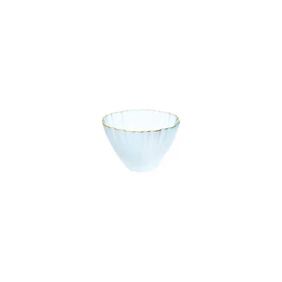 Sghr Sugahara Kikka Handcrafted Glass Bowl With Gold Rim - White 3" In Blue