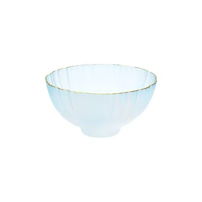 Sghr Sugahara Kikka Handcrafted Glass Bowl With Gold Rim - White 5.3" In Blue