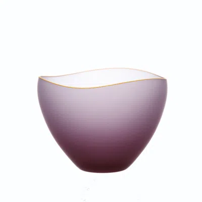 Sghr Sugahara Pink / Purple Saki Handcrafted Glass Bowl With Gold Rim - Pink & Purple 3.7"