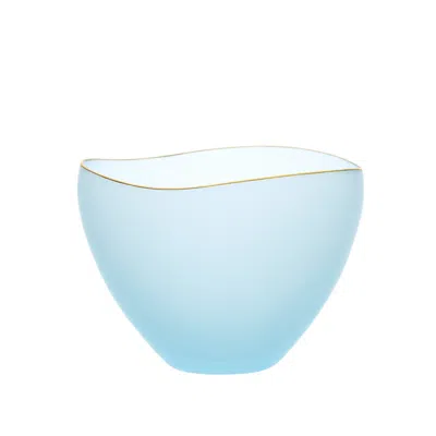 Sghr Sugahara Saki Handcrafted Glass Bowl With Gold Rim - Blue 3.7"