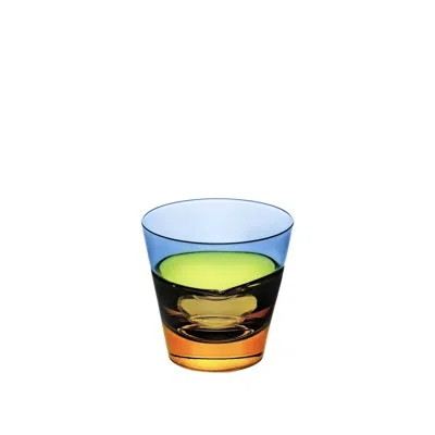 Sghr Sugahara Yellow Duo Amber & Blue Two Tone Fused Old Fashioned Glass, Medium
