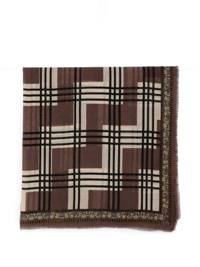 Sgombero Cantine Check-pattern Paisley-border Scarf In Brown