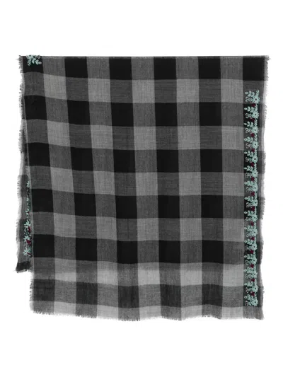 Sgombero Cantine Floral-embroidered Checked Scarf In Black