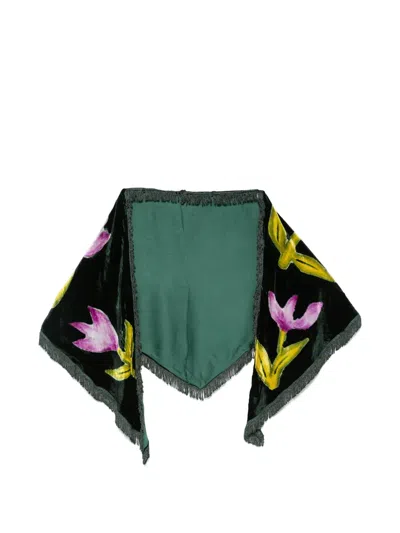 Sgombero Cantine Floral-print Fringed Scarf In Green