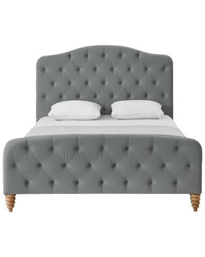 Shabby Chic Adilene Bed Diamond Tufted Headboard In Grey