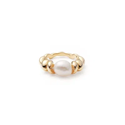 Shabella Nyc Women's Braided Pearl Ring Gold