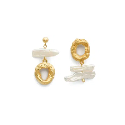 Shabella Nyc Women's Gold Asymmetrical Pearls Earrings